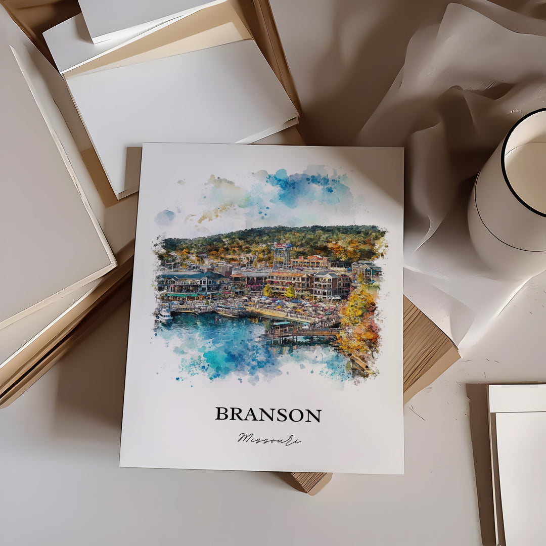 Branson MO Wall Art, The Ozarks Print, Missouri Watercolor Art, Branson Missouri Gift, Travel Print, Travel Poster, Housewarming Gift
