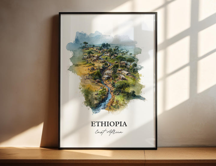 Ethiopia Wall Art, Ethiopia Country Print, Ethiopia Watercolor Art, Ethiopia Gift, Travel Print, Travel Poster, Housewarming Gift