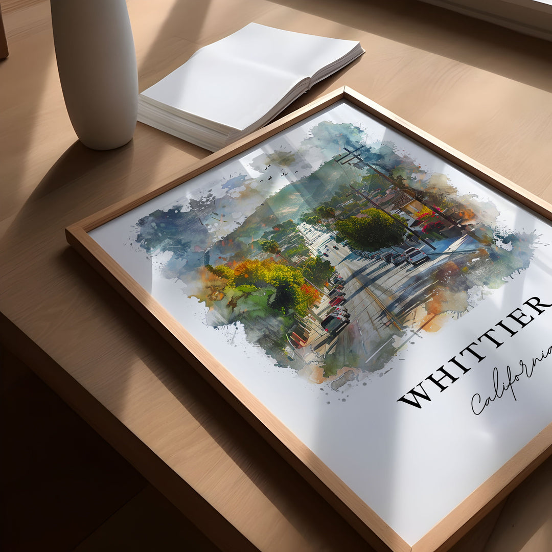 Whittier CA Wall Art, Whittier Print, Whittier Watercolor Art, SoCal Art Gift, Travel Poster, Housewarming Gift
