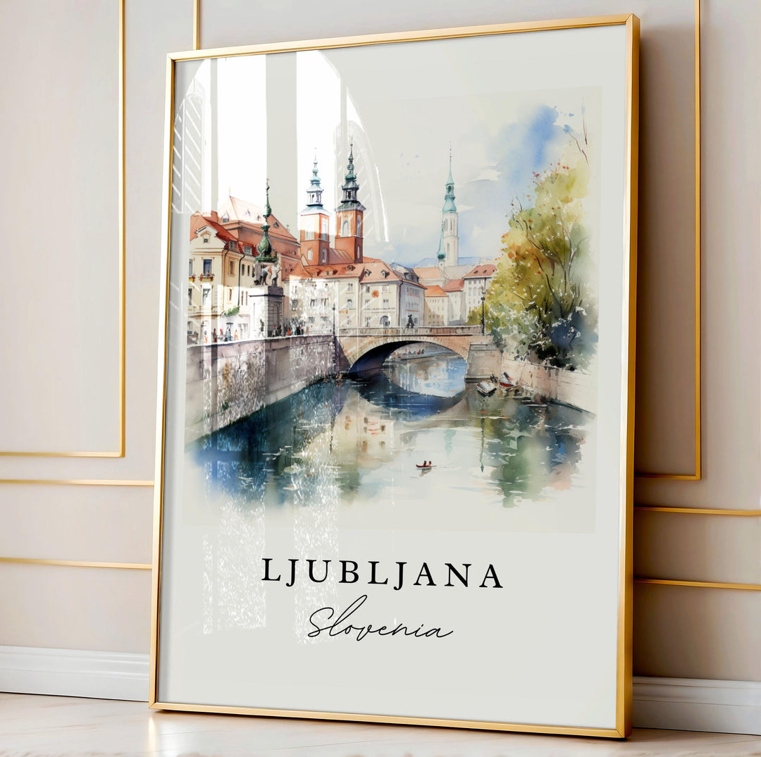 Ljubljana Wall Art, Ljubljana Print, Ljubljana Slovenia Watercolor, Ljubljana Gift, Slovenia