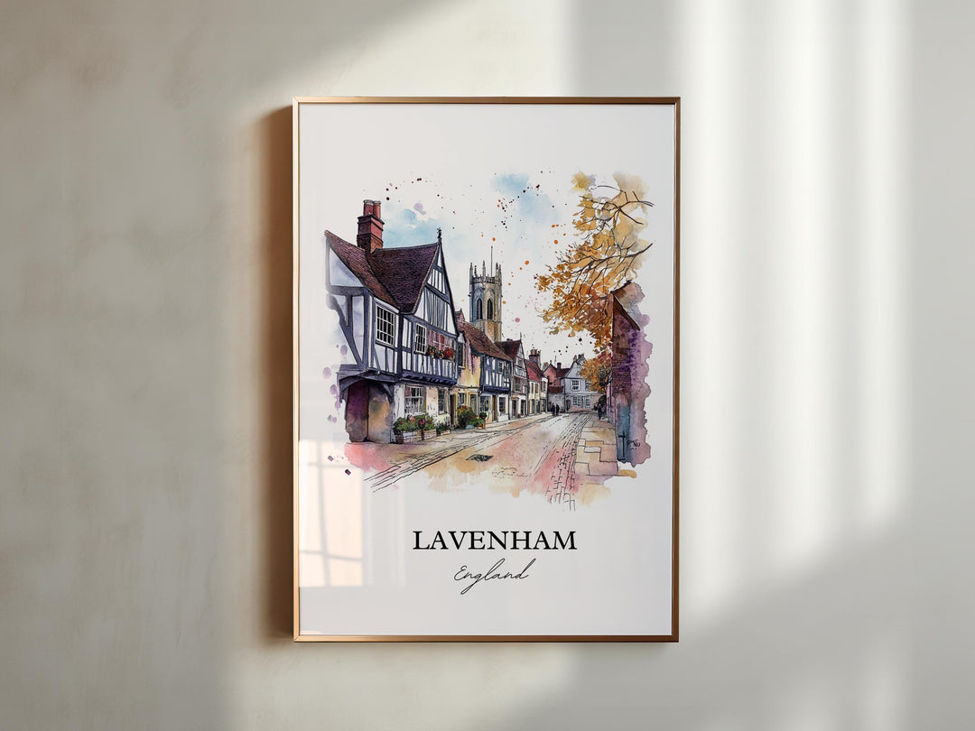Lavenham Wall Art, Babergh District Print, Suffolk England Watercolor, Lavenham England Gift, Travel Print, Travel Poster, Housewarming Gift