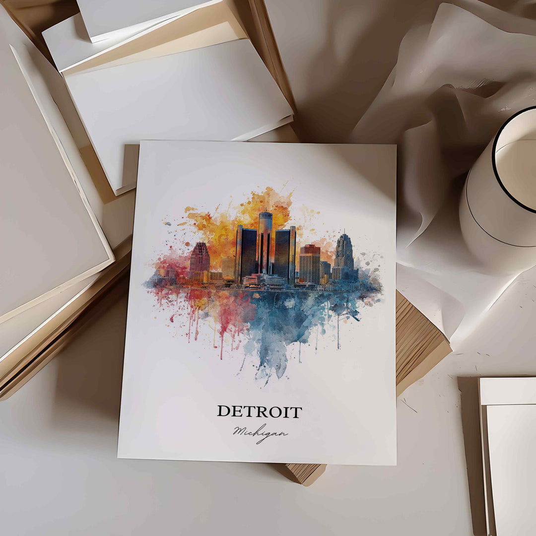 Detroit, MI – Watercolor Art Print