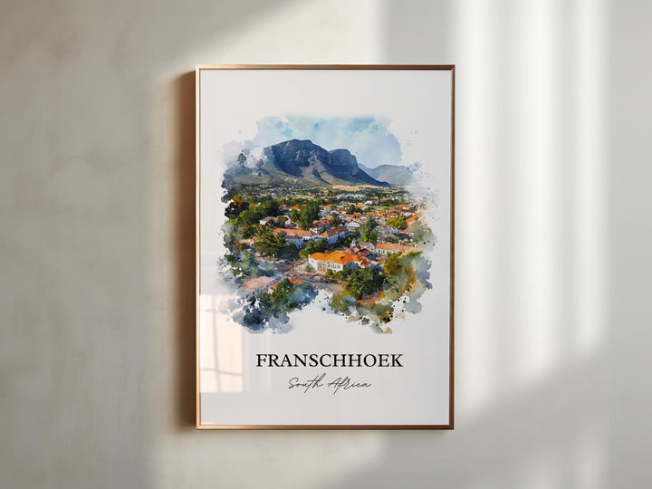 Franschhoek Wall Art, Western Cape Print, South Africa Watercolor Art, Franschhoek SA Gift, Travel Print, Travel Poster, Housewarming Gift