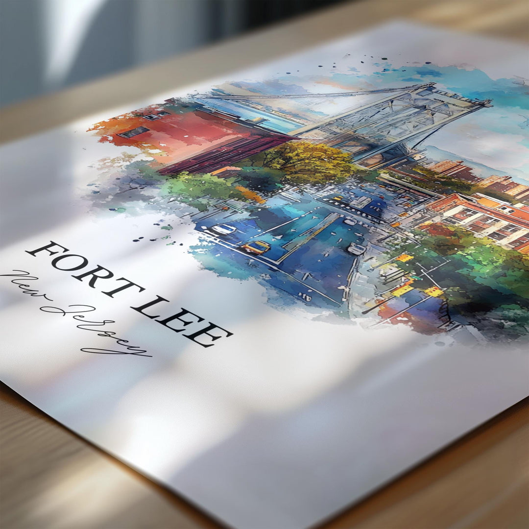 Fort Lee, New Jersey, USA – Watercolor Art Print of GW Bridge