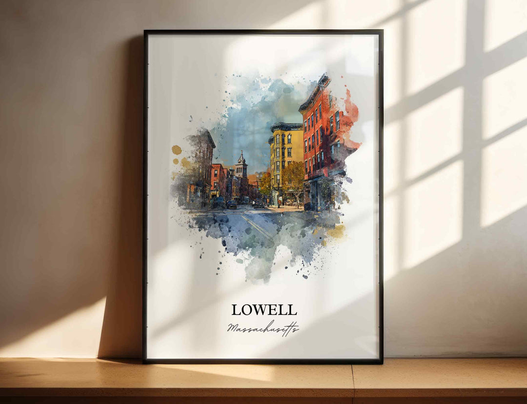 Lowell MA Wall Art, Lowell Print, Lowell Massachusetts Watercolor Art, Middlesex County Gift, Travel Print, Travel Poster, Housewarming Gift