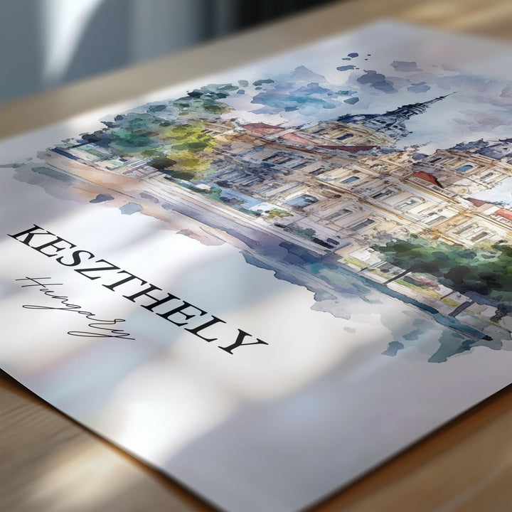 Keszthely Wall Art,  Lake Balato Print, Hungary Watercolor Art, Keszthely Hungary Gift, Travel Print, Travel Poster, Housewarming Gift