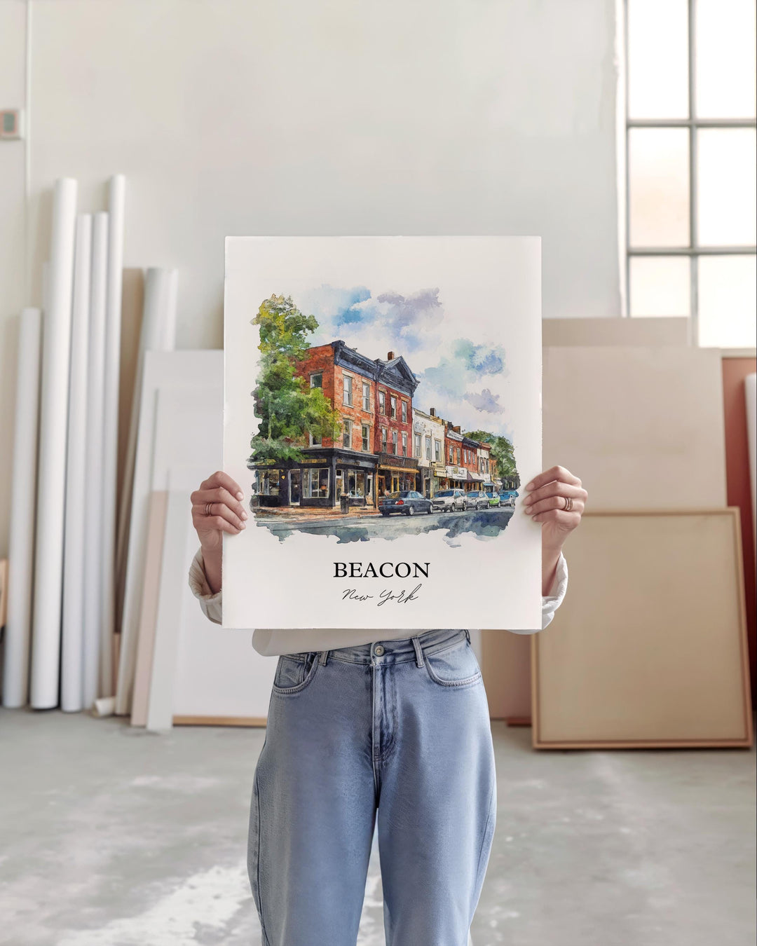 Beacon NY Wall Art, Dutchess County Print, Hudson River Watercolor Art, Beacon New York Gift, Travel Print, Travel Poster, Housewarming Gift