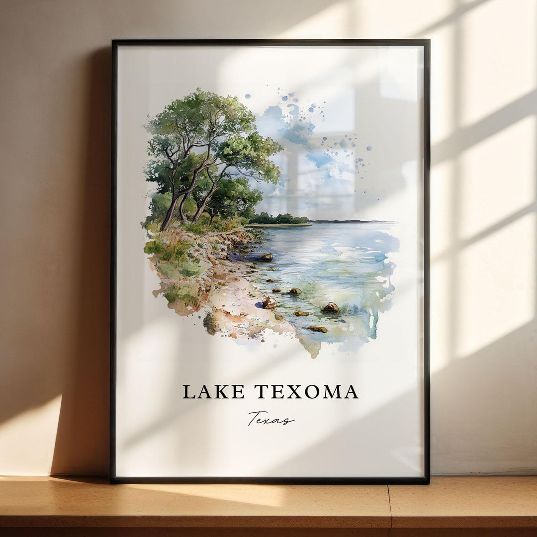 Lake Texoma Wall Art, Lake Texoma Print, Lake Texoma Watercolor Art, Denison Texas Gift, Travel Poster, Housewarming Gift