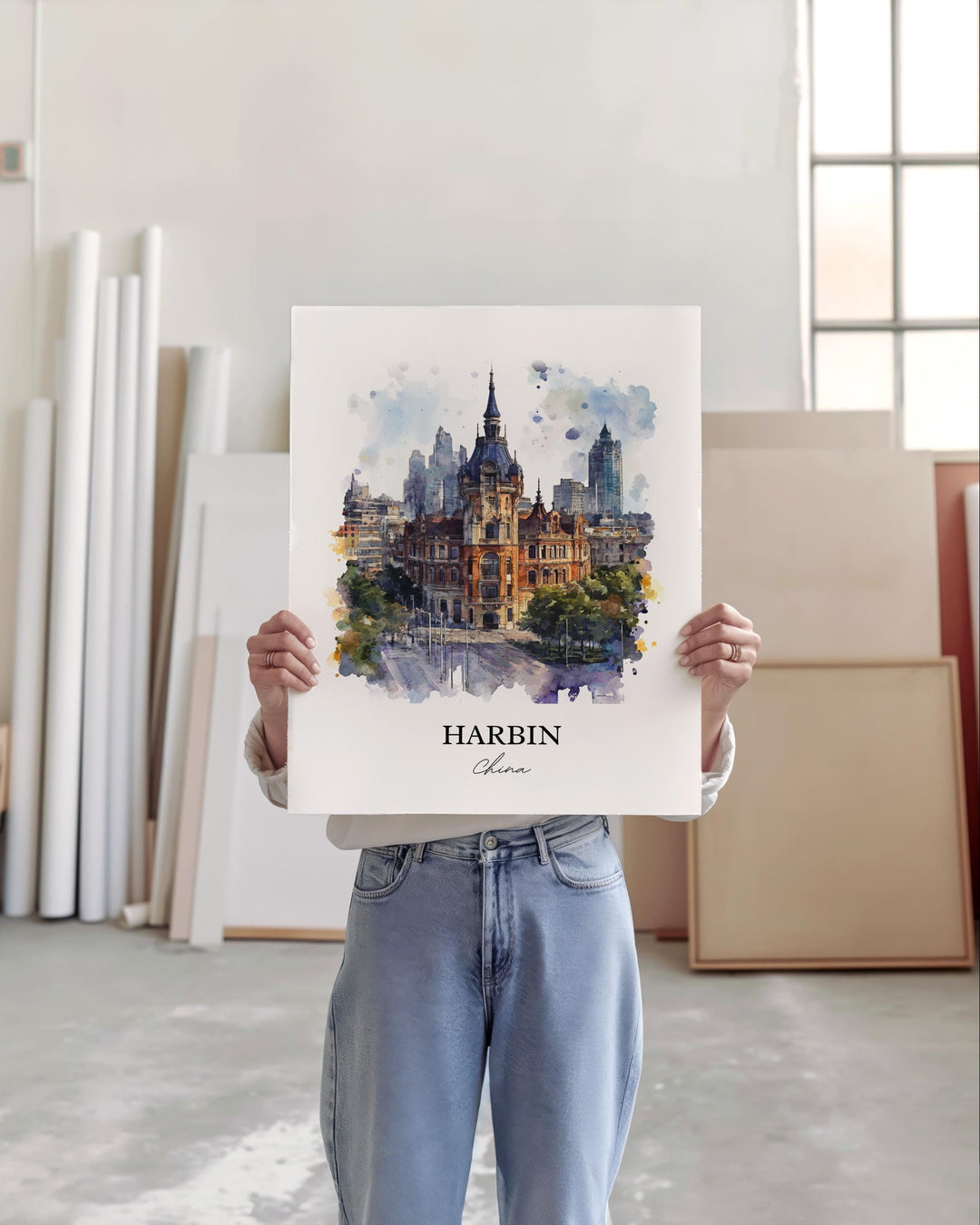 Harbin China Wall Art, Heilongjiang Province Print, China Watercolor Art, Harbin China Gift, Travel Print, Travel Poster, Housewarming Gift