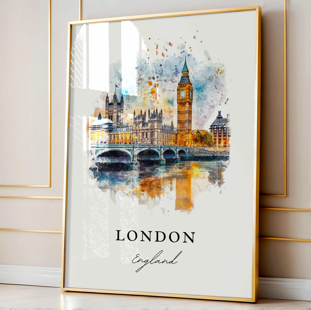 London England Wall Art, London Print, Big Ben Watercolor Art, London UK Art Gift,