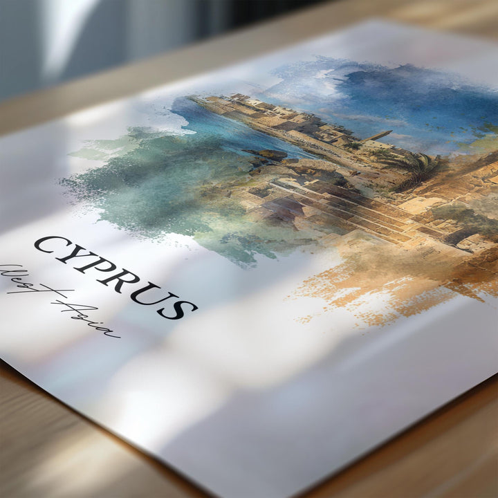 Cyprus Wall Art, Cyprus Print, Cyprus Watercolor Art, Cyprus Country Gift, Travel Print, Travel Poster, Housewarming Gift