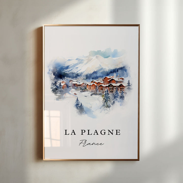 La Plagne Wall Art, La Plagne France Print, La Plagne Watercolor Art, French Alps Art Gift,