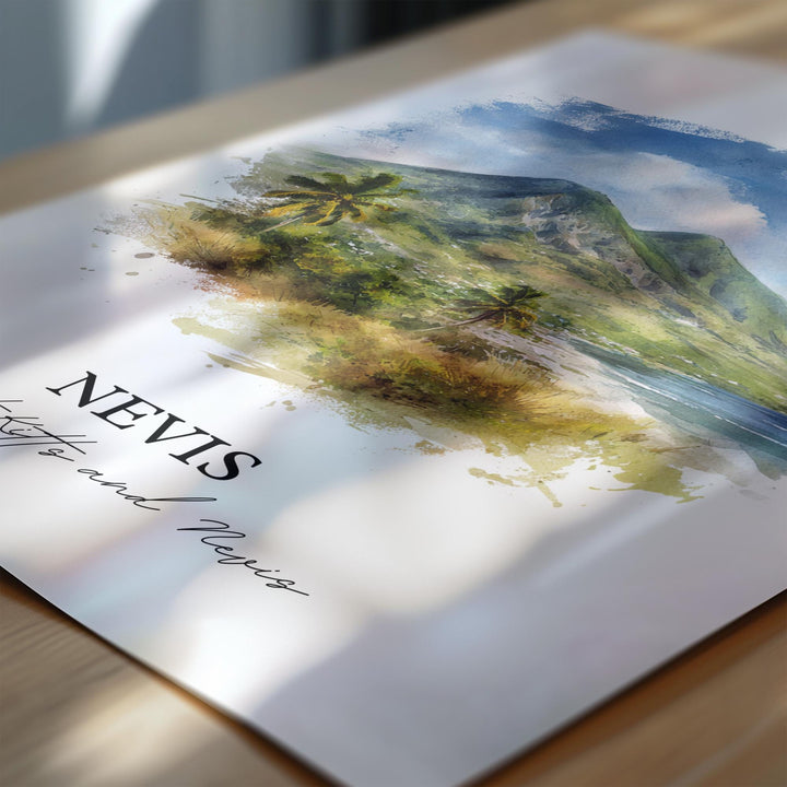 Nevis Wall Art, Nevis Print, St Kitts and Nevis Watercolor Art, Caribbean Gift, Caribbean Travel Print, Travel Poster, Housewarming Gift