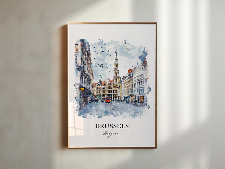 Brussels Wall Art, Brussels Print, Belgium Watercolor Art, Brussels Belgium Gift, Travel Print, Travel Poster, Housewarming Gift