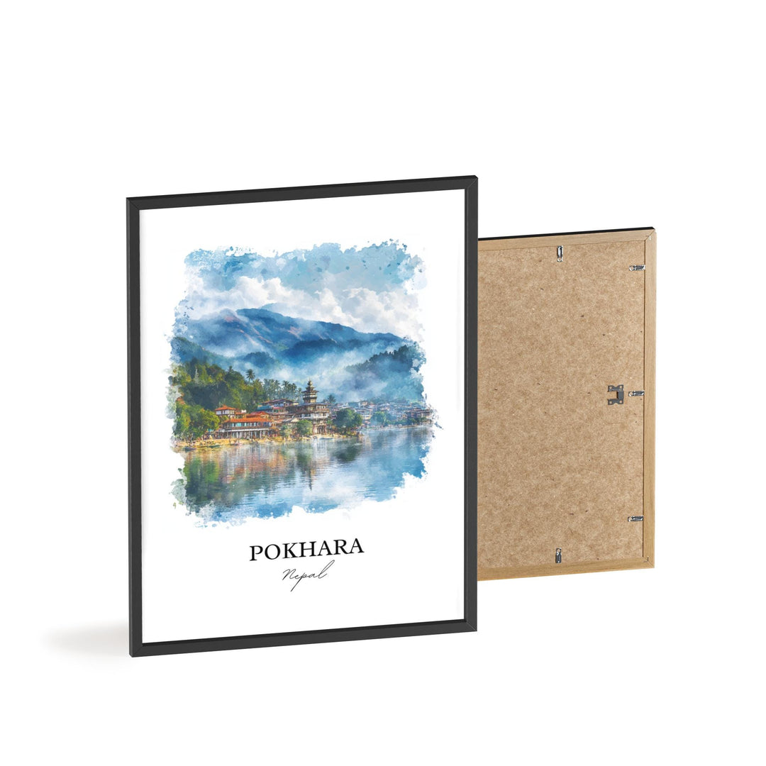 Pokhara Wall Art, Pokhara Nepal Print, Nepal Watercolor Art, Pokhara Nepal Gift, Travel Print, Travel Poster, Housewarming Gift