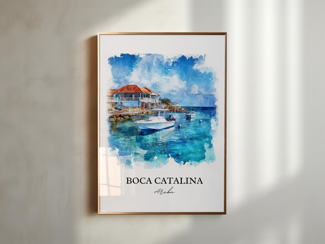 Boca Catalina Wall Art, Malmok Beach Print, Aruba Watercolor Art, Boca Catalina Gift, Travel Print, Travel Poster, Housewarming Gift