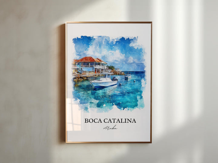 Boca Catalina Wall Art, Malmok Beach Print, Aruba Watercolor Art, Boca Catalina Gift, Travel Print, Travel Poster, Housewarming Gift