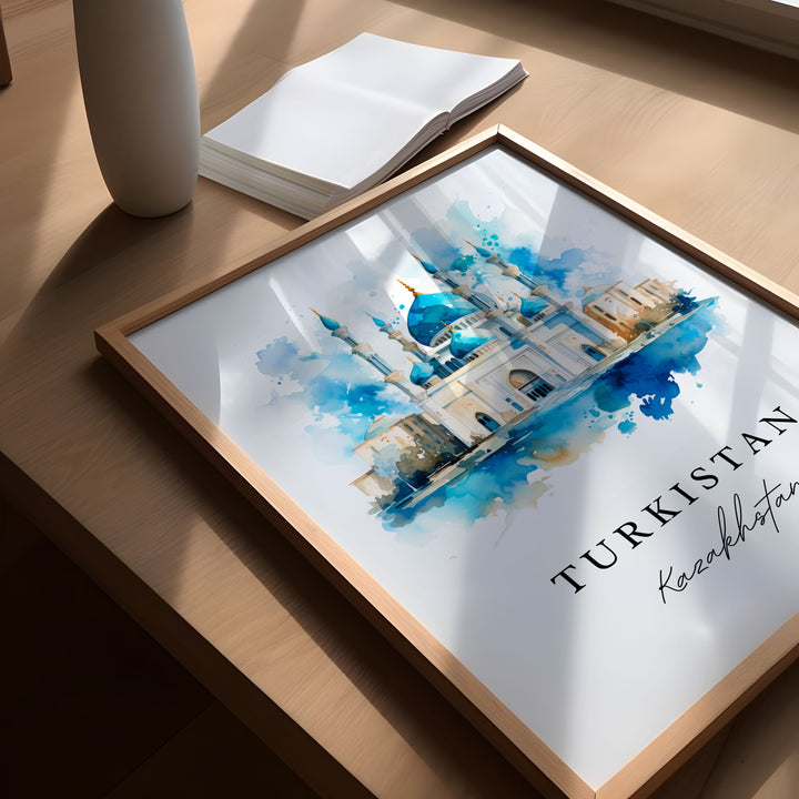 Turkistan wall art - Kazakhstan, Turkistan print, Turkistan Wedding gift, Turkistan Birthday present, Custom Text, Perfect Gift