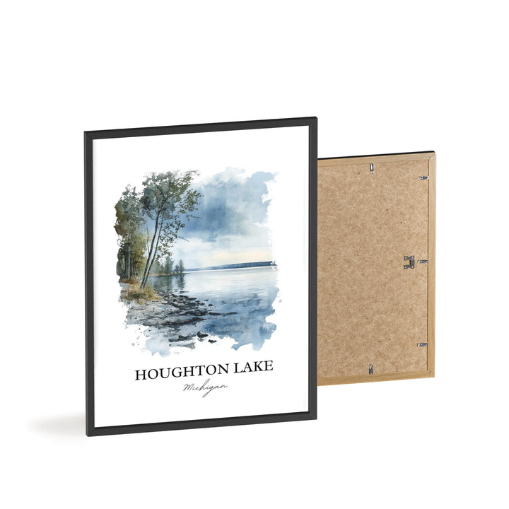 Houghton Lake Wall Art, Roscommon County Print, Michigan Watercolor Art, Houghton Lake Gift, Travel Print, Travel Poster, Housewarming Gift