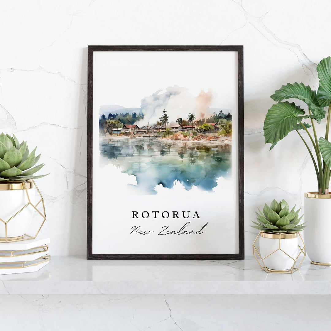 Rotorua NZ wall art - New Zealand, Rotorua poster, Rotorua cityscape Wedding gift, Birthday present, Custom Text, Personalized Gift