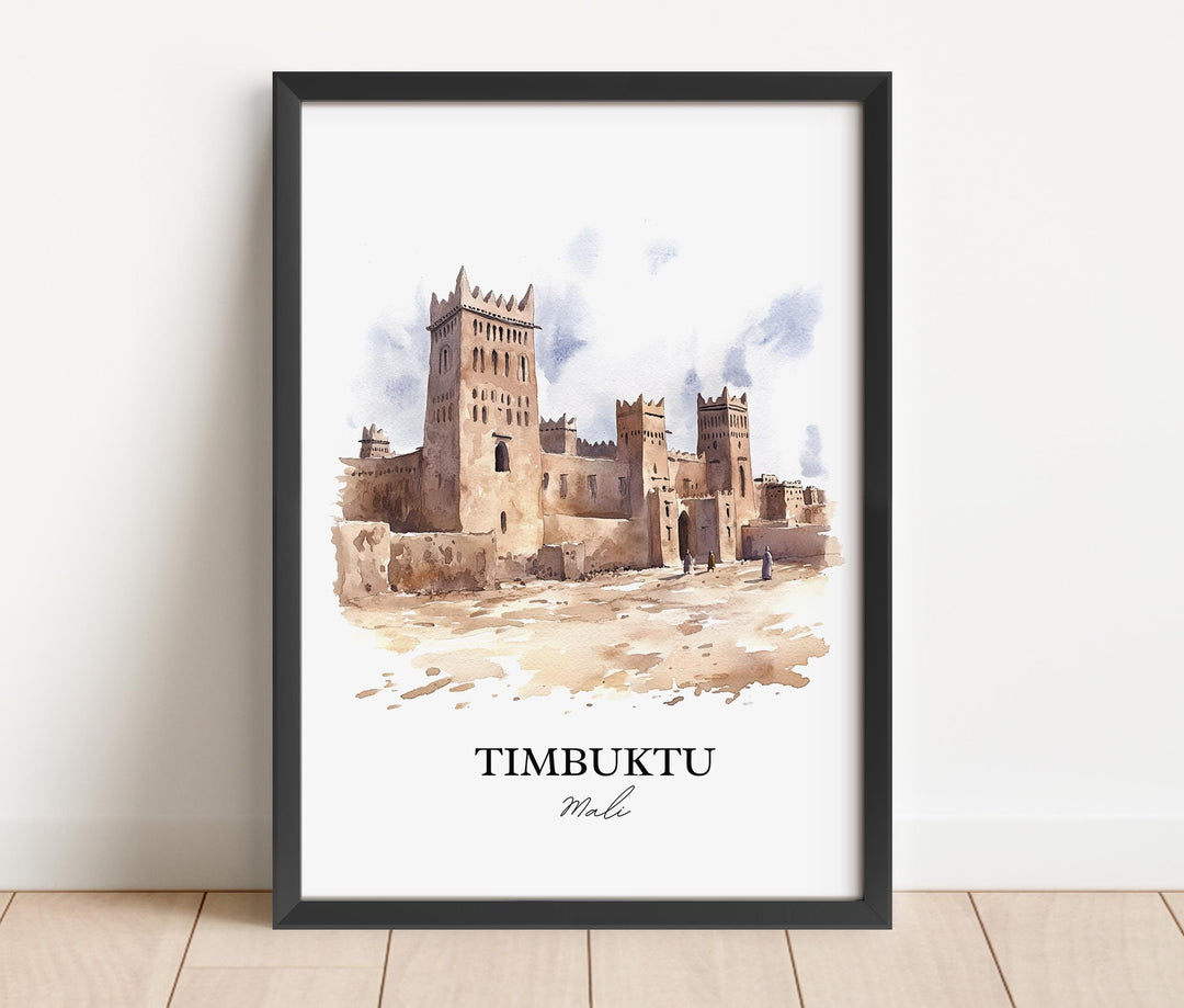 Timbuktu Wall Art, Mali Africa Print, Mali Watercolor Art, Timbuktu Mali Gift, Travel Print, Travel Poster, Housewarming Gift
