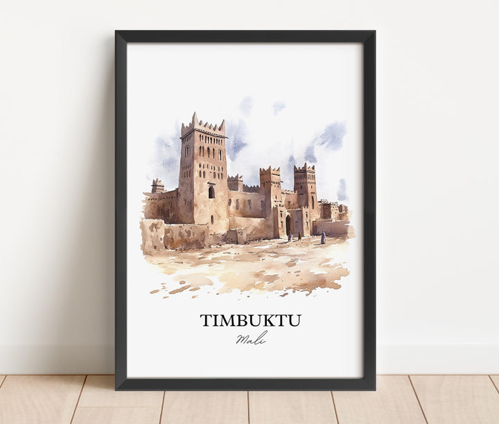 Timbuktu Wall Art, Mali Africa Print, Mali Watercolor Art, Timbuktu Mali Gift, Travel Print, Travel Poster, Housewarming Gift