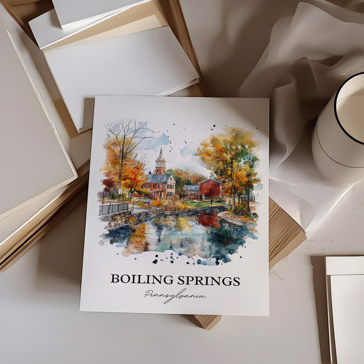 Boiling Springs PA Wall Art, Cumberland County Print, PA Watercolor, Boiling Springs Gift, Travel Print, Travel Poster, Housewarming Gift