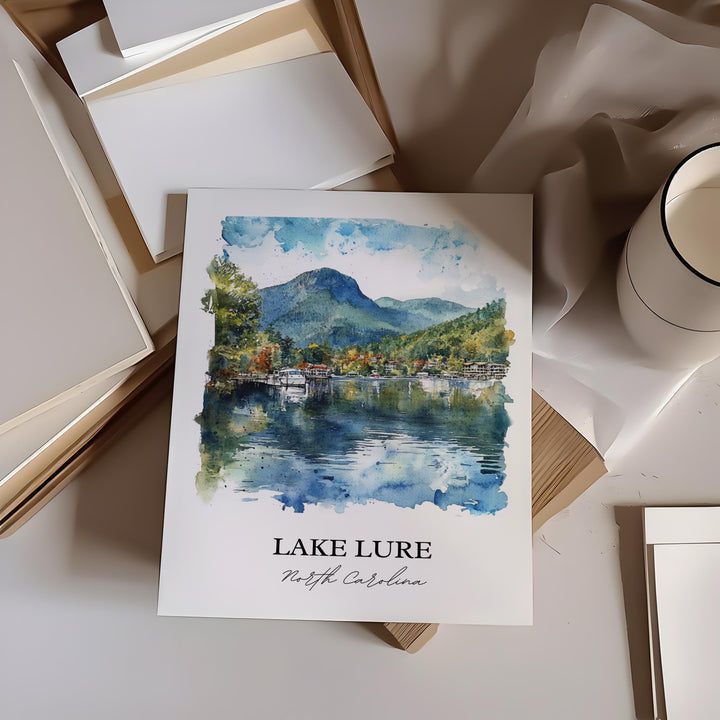 Lake Lure NC Wall Art, Rutherford County Print, Chimney Rock Watercolor Art, Lake Lure Gift, Travel Print, Travel Poster, Housewarming Gift