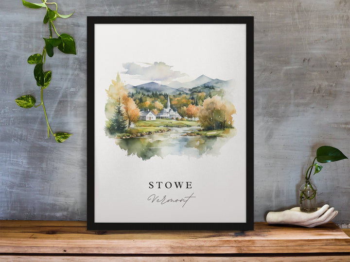 Stowe traditional travel art - Vermont, Stowe poster, Wedding gift, Birthday present, Custom Text, Personalised Gift