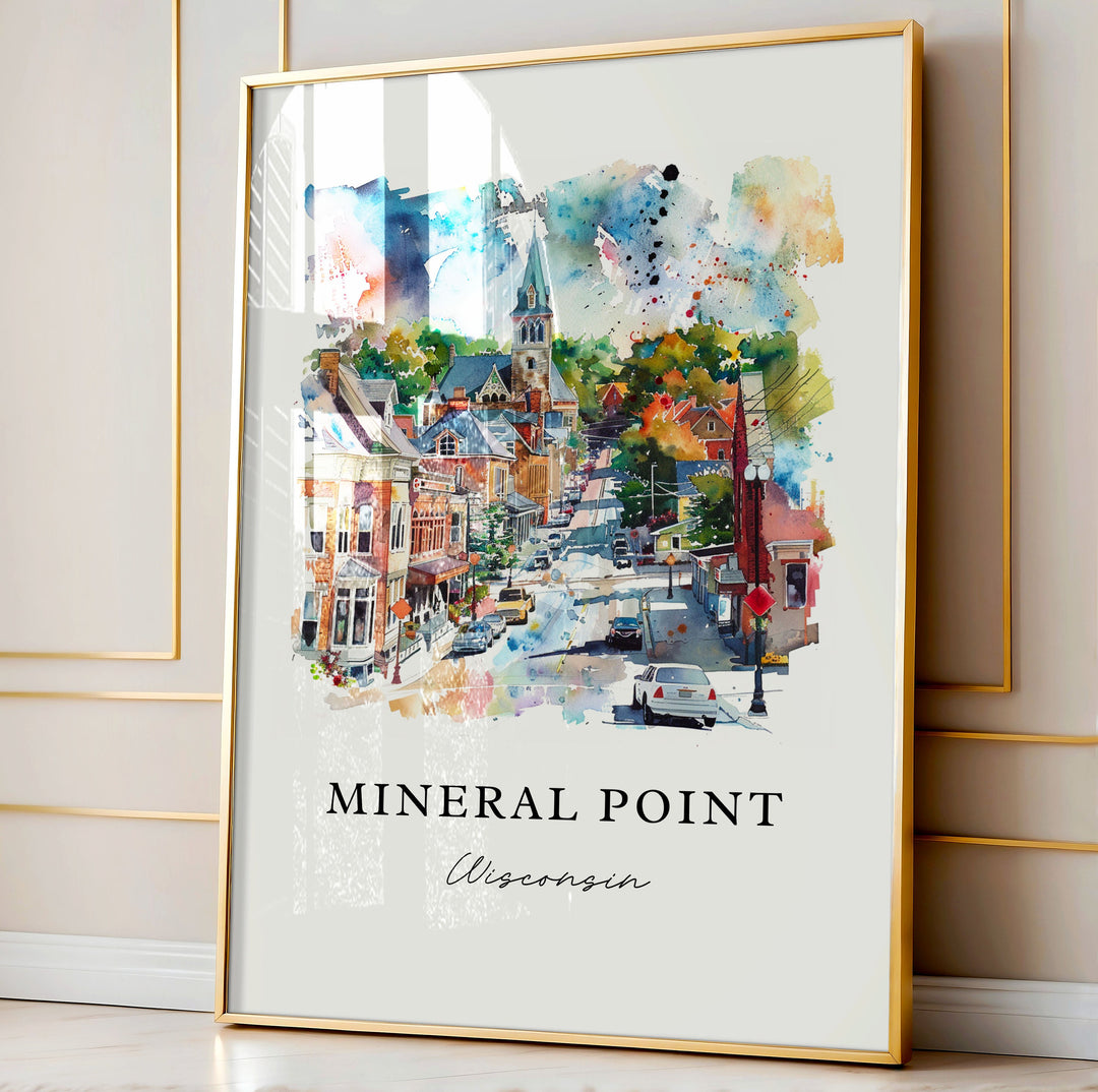 Mineral Point WI Wall Art, Mineral Point Print, Wisconsin Watercolor Art, Madison WI Gift,