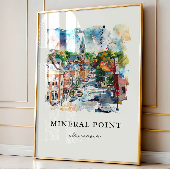 Mineral Point WI Wall Art, Mineral Point Print, Wisconsin Watercolor Art, Madison WI Gift,
