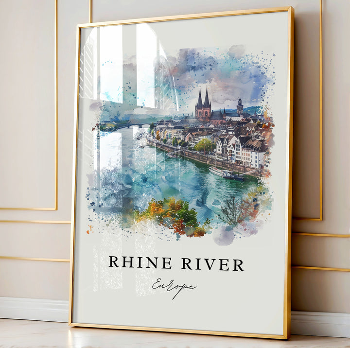 Rhine River Art, Rhine River Print, Rhine River Watercolor Art, Rhine River Europe Gift,