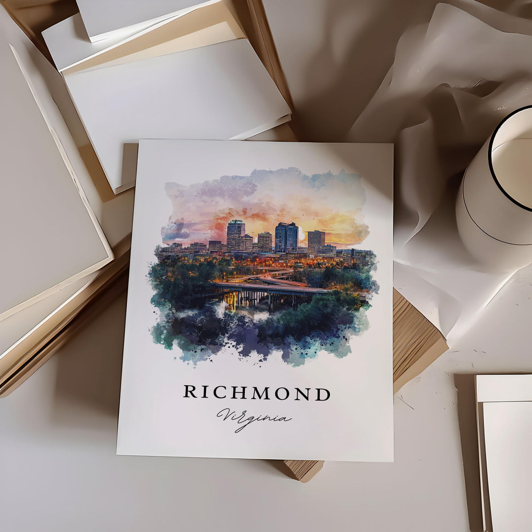 Richmond VA Wall Art, Richmond Print, Richmond Watercolor Art, Richmond Virginia Gift,