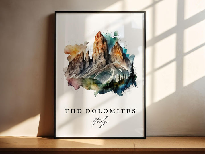 Dolomites Wall Art, Dolomites Print, Dolomites Watercolor Art, Dolomites Italy Gift,