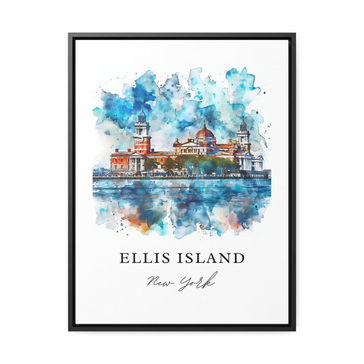 Ellis Island NY Art, Ellis Island Print, Statue of Liberty Watercolor Art, Ellis Island Gift,