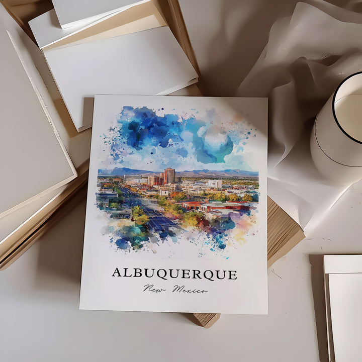 Albuquerque Wall Art, Albuquerque NM Print, Albuquerque Watercolor Art, Albuquerque Gift, Travel Print, Travel Poster, Housewarming Gift