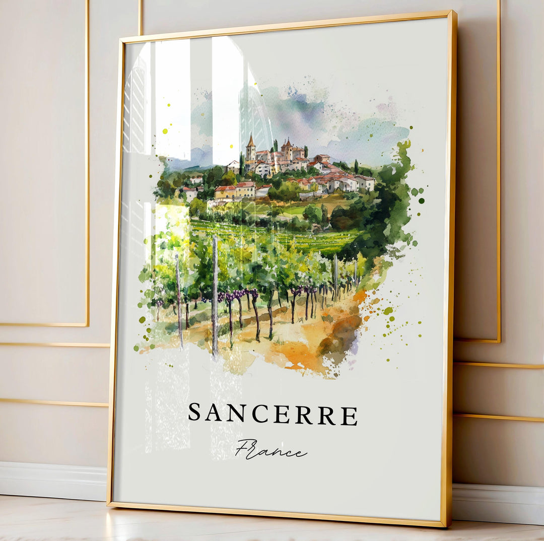 Sancerre France Wall Art, Sancerre Wine Region Print, Sancerre Watercolor, Sancerre FR Gift,