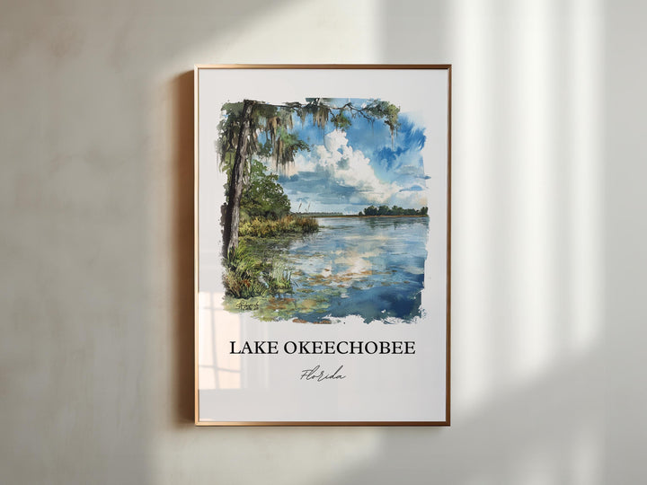 Lake Okeechobee Wall Art, Okeechobee Print, Florida Watercolor Art, Lake Okeechobee Gift, Travel Print, Travel Poster, Housewarming Gift