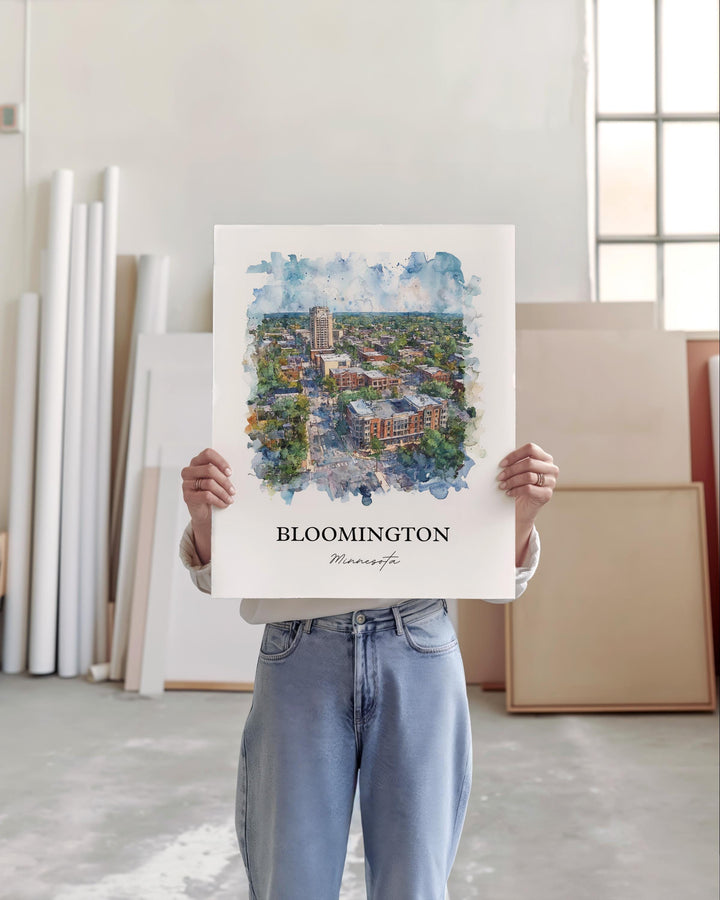 Bloomington MN Art, Hennepin County Print, Minnesota Watercolor, Bloomington Minnesota Gift, Travel Print, Travel Poster, Housewarming Gift