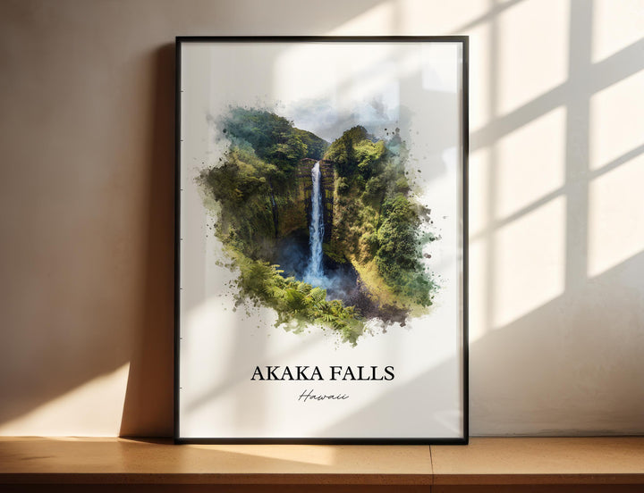 Akaka Falls Wall Art, Big Island Print, Akaka Falls Watercolor Art, Akaka Falls Gift, Travel Print, Travel Poster, Housewarming Gift
