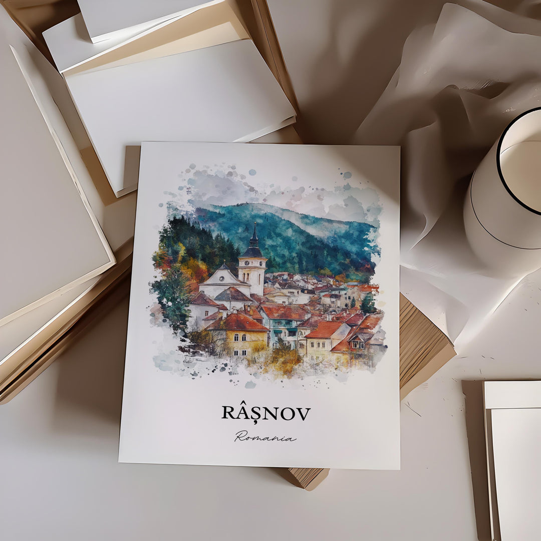 Rasnov Wall Art, Transylvania Print, Romania Watercolor Art, Rasnov Romania Gift, Travel Print, Travel Poster, Housewarming Gift