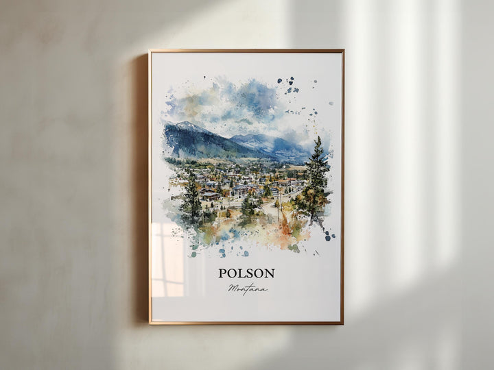 Polson Montana Wall Art, Flathead Lake Print, Montana Watercolor Art, Polson MT Gift, Travel Print, Travel Poster, Housewarming Gift