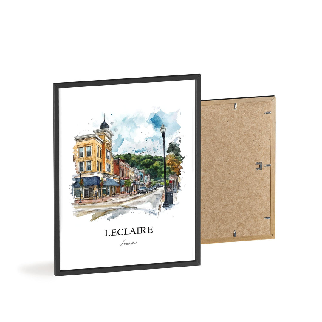 Leclaire Iowa Wall Art, Scott County IA Print, Iowa Watercolor Art, Leclaire Iowa Gift, Travel Print, Travel Poster, Housewarming Gift