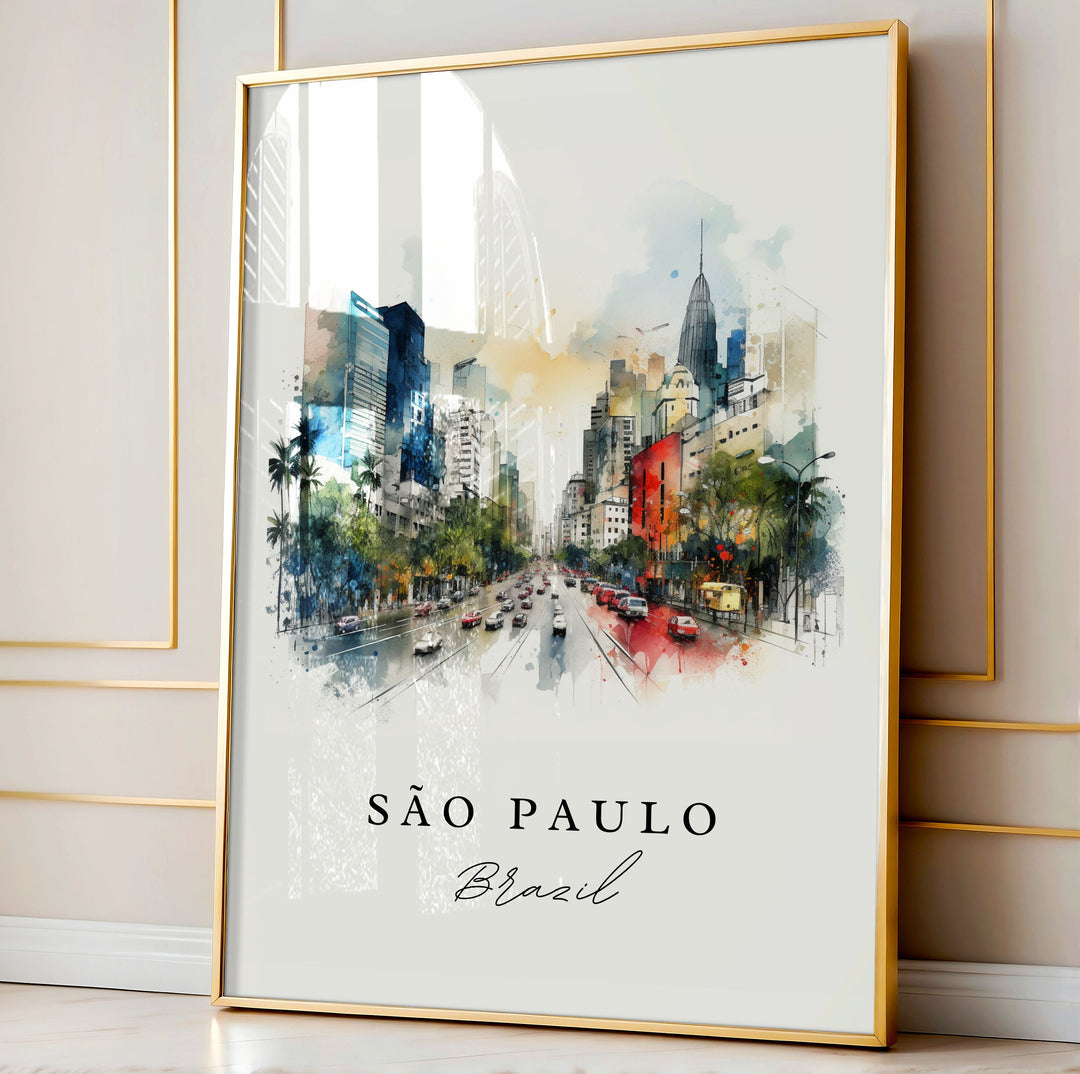 São Paulo traditional travel art - Brazil, São Paulo poster, Wedding gift, Birthday present, Custom Text, Personalized Gift