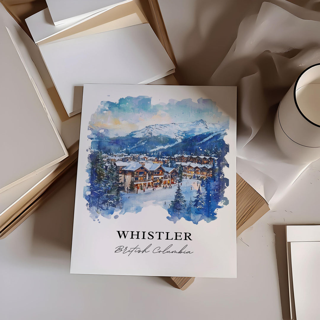 Whistler BC Wall Art, Whistler Village Print, Whistler Ski Watercolor, Vancouver Ski Gift, Travel Print, Travel Poster, Housewarming Gift