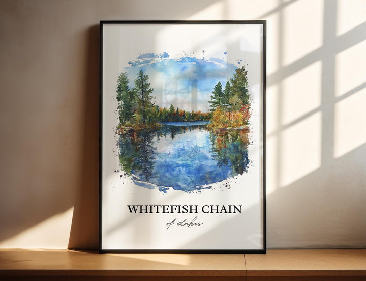 Whitefish Chain of Lakes Art, Crosslake MN Print, Minnesota Watercolor Art, Minnesota Gift, Travel Print, Travel Poster, Housewarming Gift