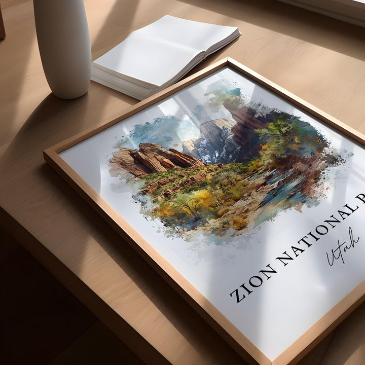 Zion National Park Wall Art, Zion Utah Print, Zion Watercolor Art, Zion Park Utah Gift,