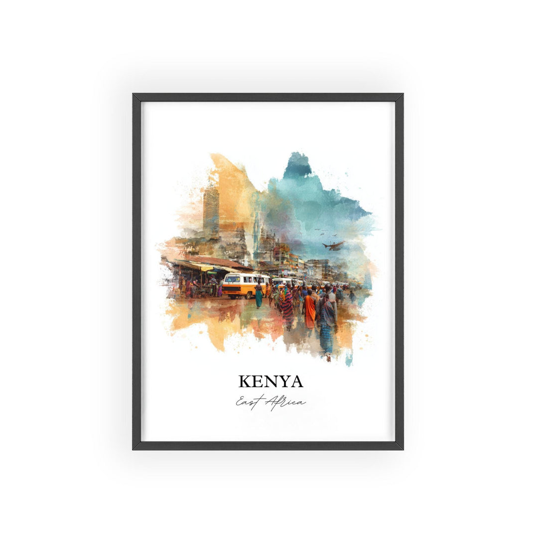 Kenya Wall Art, Kenya Print, Kenya Watercolor Art, East Africa Gift, Travel Print, Travel Poster, Housewarming Gift