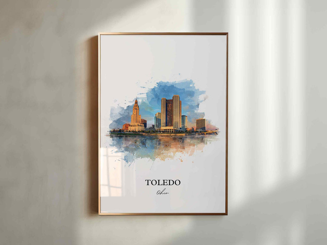 Toledo, Ohio Wall Art, Toledo Print, Toledo Ohio Watercolor Art, Toledo Ohio Skyline Gift, Travel Print, Travel Poster, Housewarming Gift
