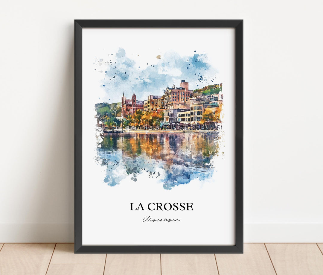 La Crosse WI Wall Art, La Crosse WI Print, Wisconsin Watercolor Art, La Crosse Gift, Travel Print, Travel Poster, Housewarming Gift